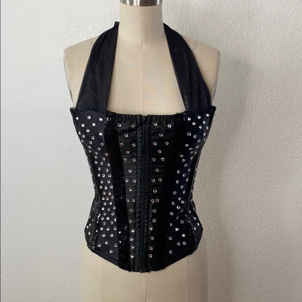 Guess Marciano Black Rhinestone Sequin Corset M